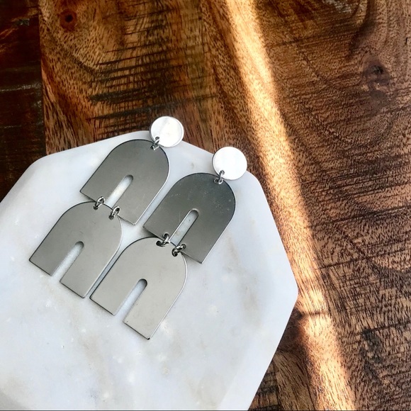 Tayzani Jewelry - Silver Stainless Geometric Layer Dangle Earrings